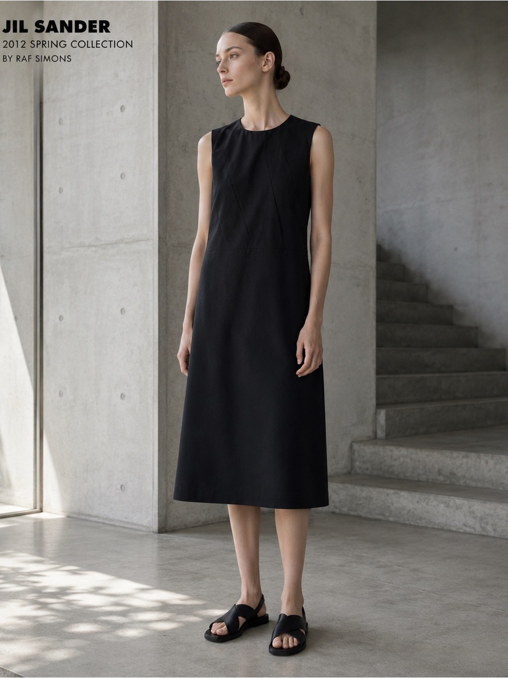 Vintage 2012 NWT Jil Sander Origami Panel Cotton Midi Dress Italy 36 4 Archive